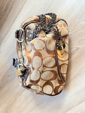 VTG Coach Signature Ergo Braided Satchel Khaki/Chocolate - Style 28397
